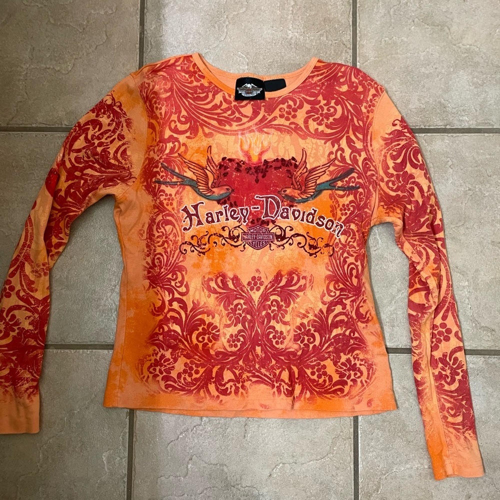 Vintage Y2K design women’s Harley Davidson long sleeve top